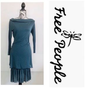 FREE PEOPLE Cowel Neck Sheer Sleeves Dress